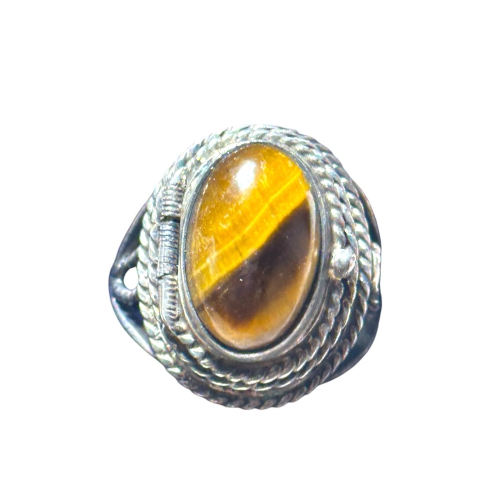 Vintage Mexico poison ring tiger eye adjustable sterling silver Taxco 925 - Picture 2 of 4